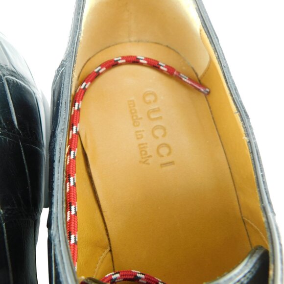 GUCCI Black Crocodile Leather Logo Heel Oxfords Shoes 8 UK - Picture 10 of 11